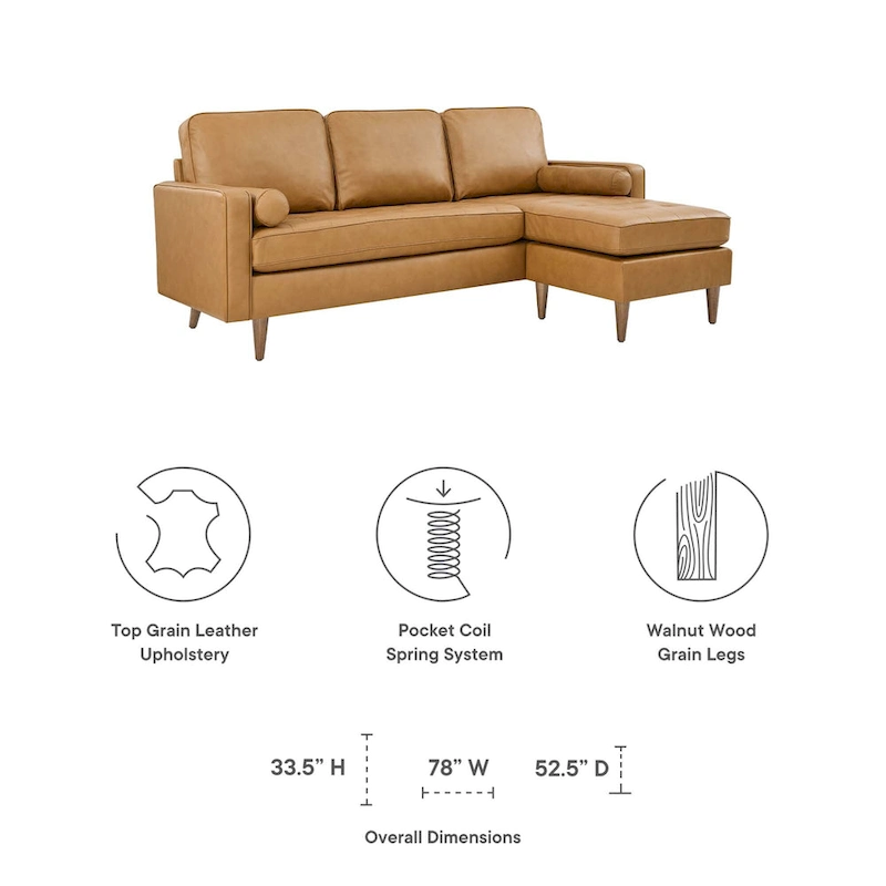 Valour 78 Leather Apartment Sectional Sofa