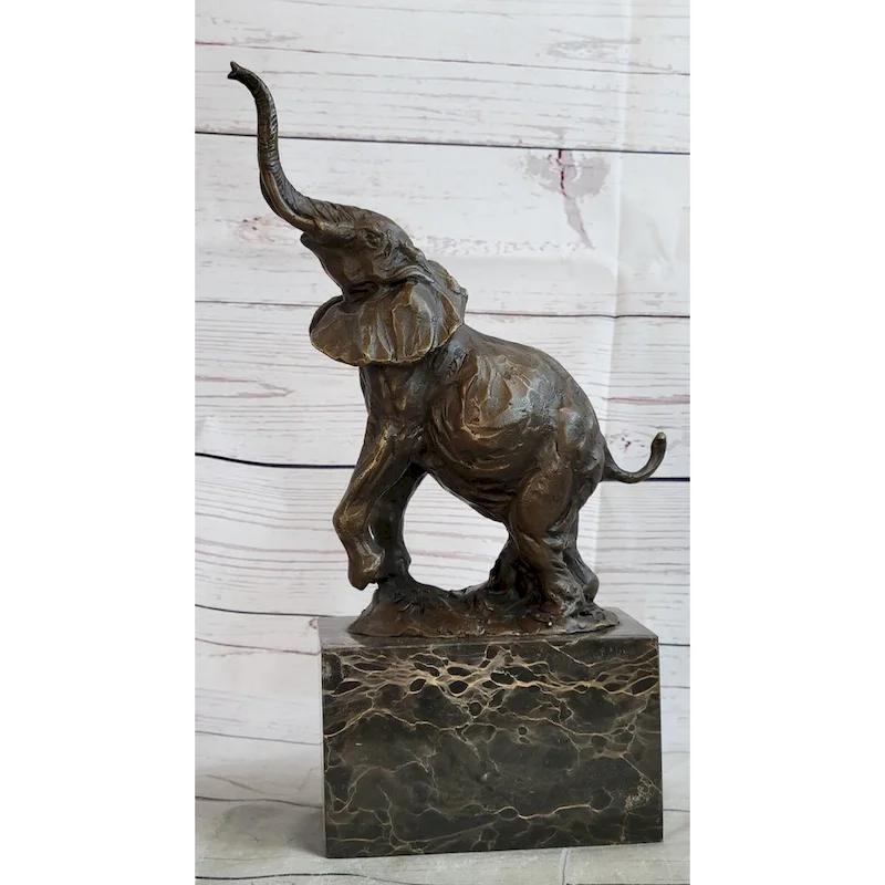Elephant Standing On Hind Legs Bronze Figure Statue Sculpture Signed Art On Marble Base