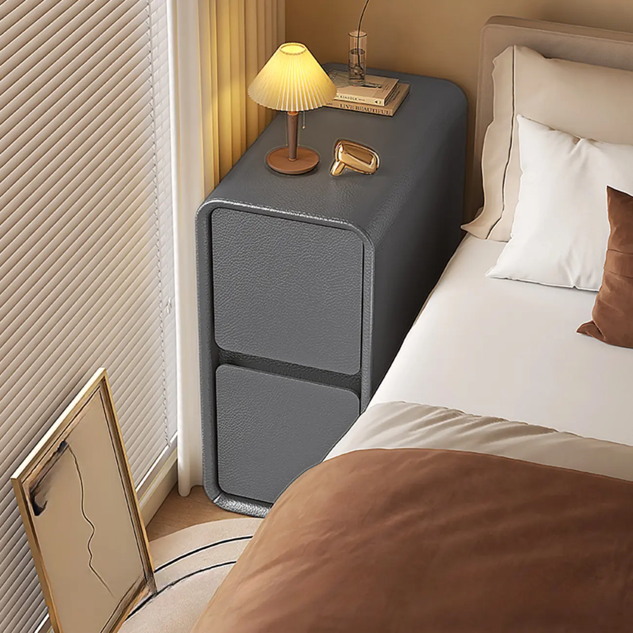 Trendy Narrow Wooden Sleek Edge 2-Drawer Nightstand