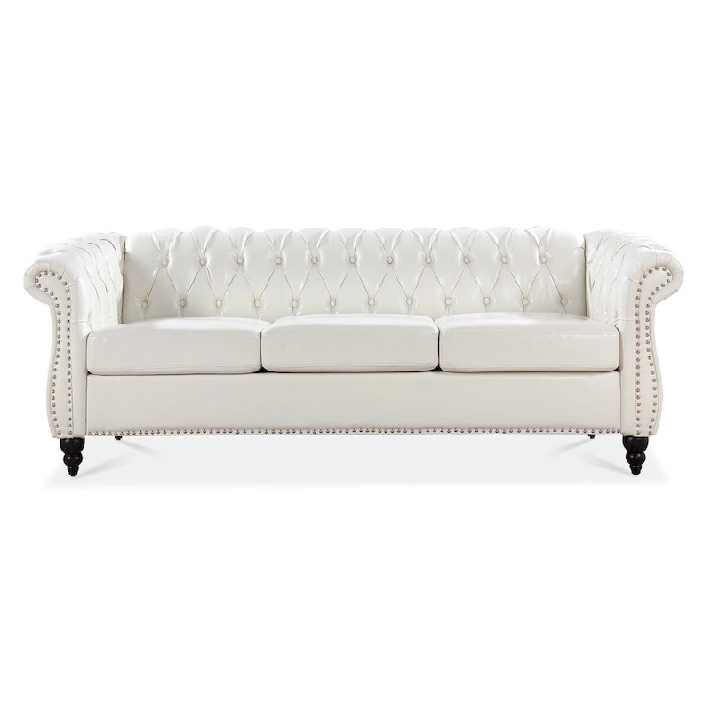 Cream 84.65 Traditional Chesterfield 3 Seater Sofa, PU Leather