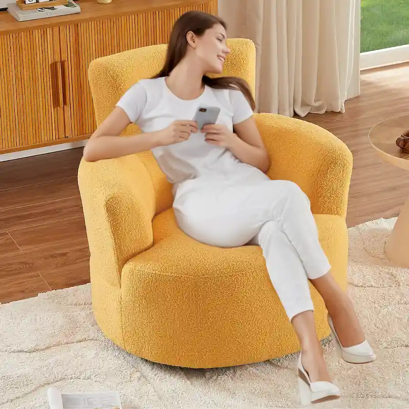 360 Swivel Barrel Chair with Adjustable Headrest - Berber Fleece Upholstery