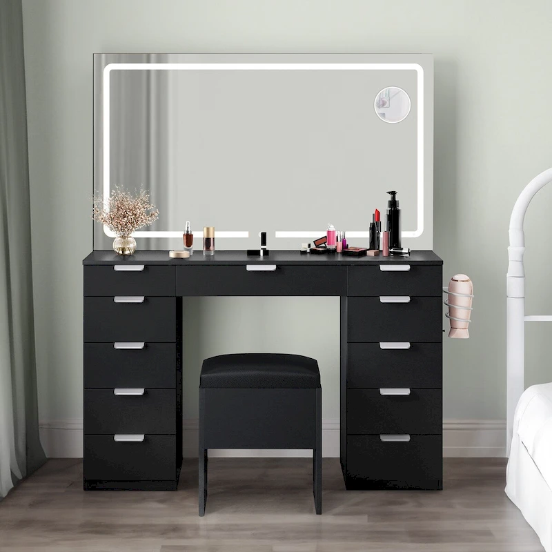 Moasis 46 Vanity With Built-in Socket With Illuminated Mirror and Hair Dryer Rack - 55.8  H X 46  W X 11.7  D
