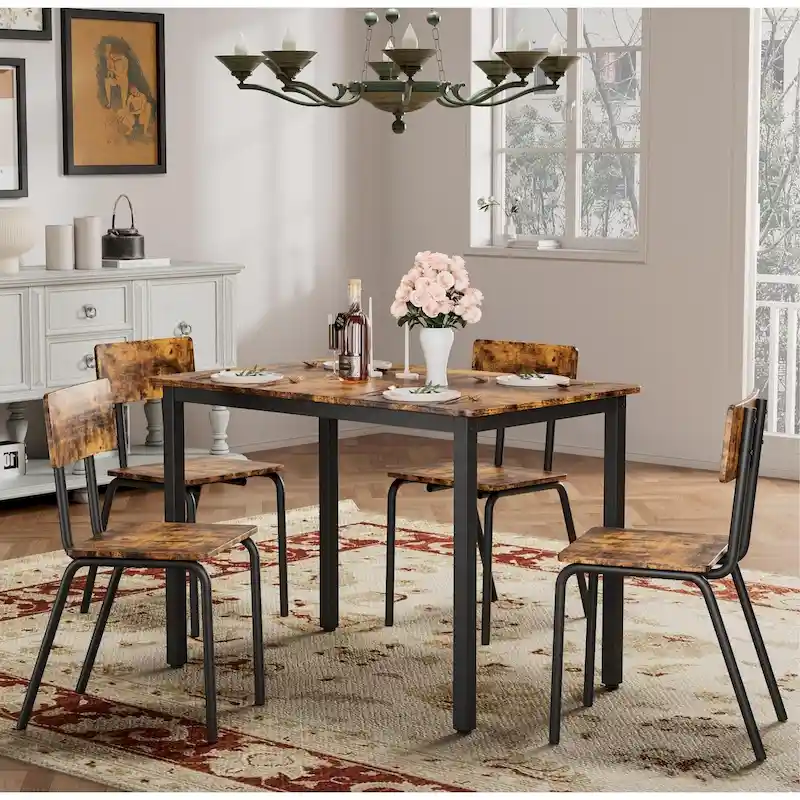 Compact 5-Piece Dining Table Set with 4 Chairs, 43 Metal Frame & MDF, Ideal for Small Spaces, Easy to Clean