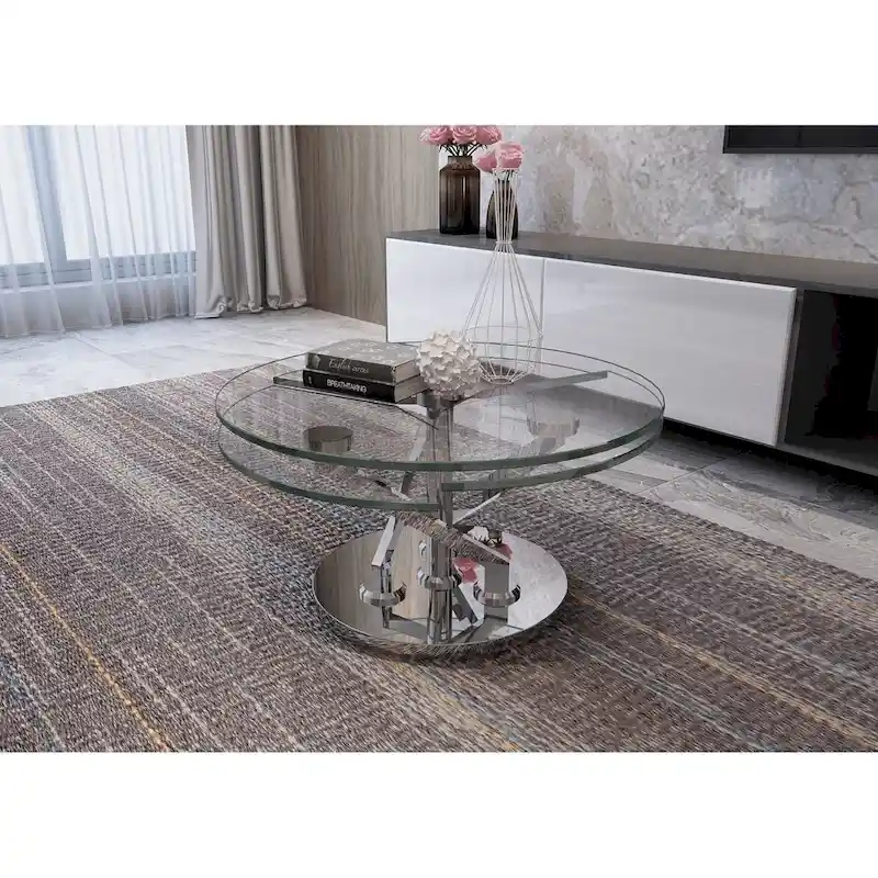 Somette Cocktail Table with 32 Round Glass Top - Cocktail Table