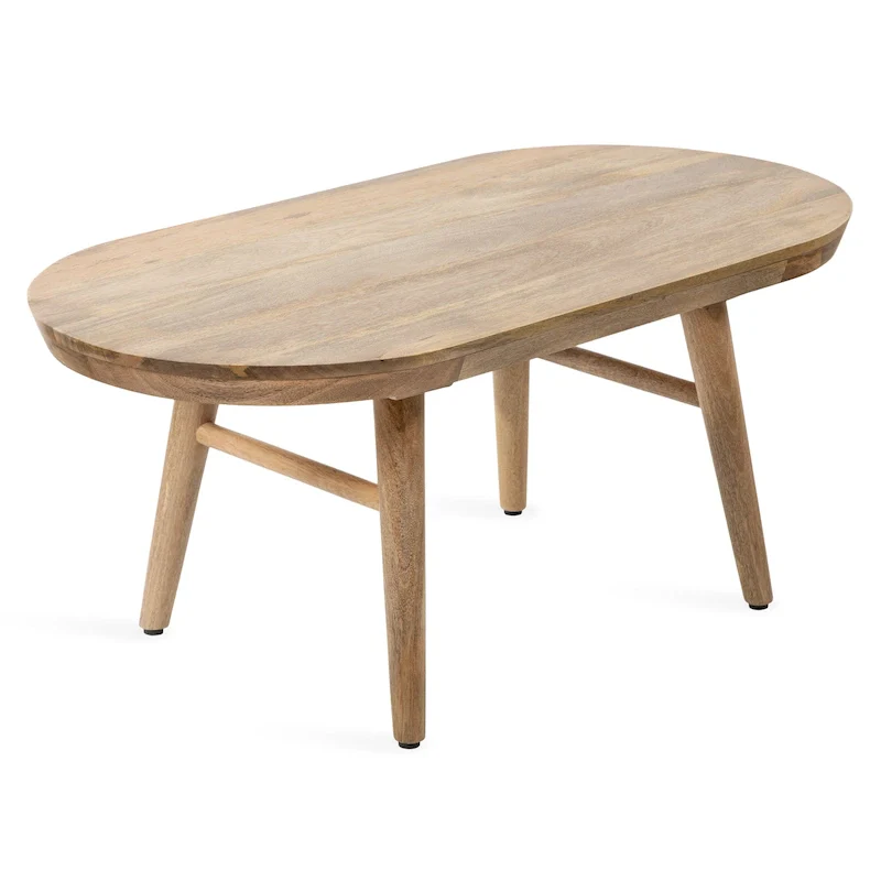 Oval Solid Wood Coffee Table, Natural, Mid-Century Style