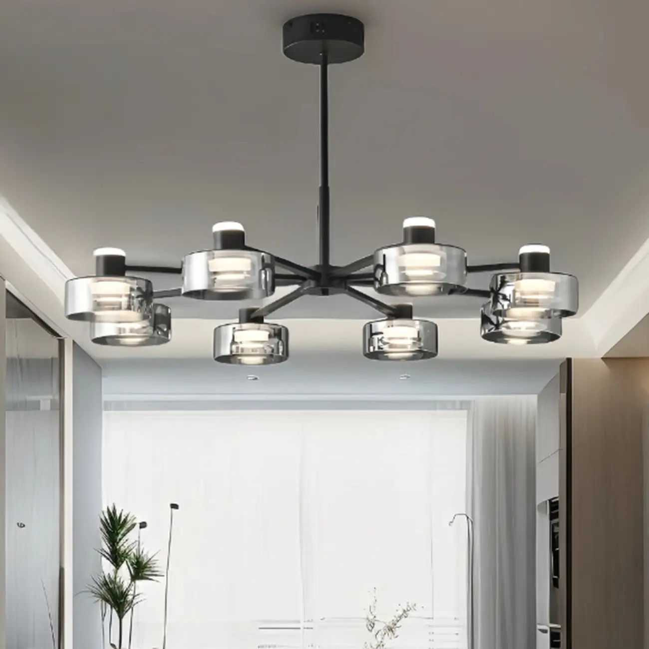 Modern Black Circle Round Glass LED Chandelier