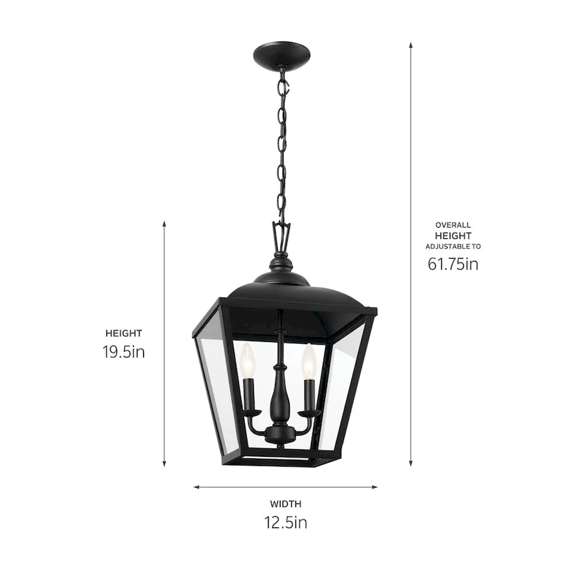 Kichler Lighting Dame 19 inch 2-Light Foyer Pendant Textured Black with Clear Glass