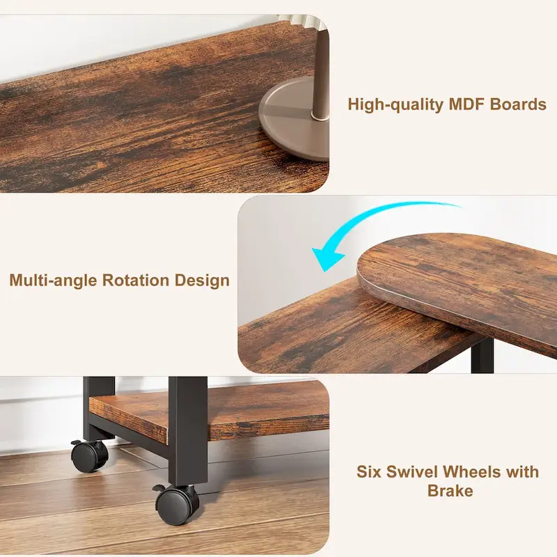 End Table Rotating Sofa Side Table with Charging Station