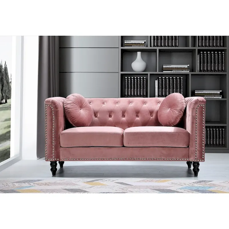 Vivian Classic Velvet Kittleson Nailhead Chesterfield Loveseat