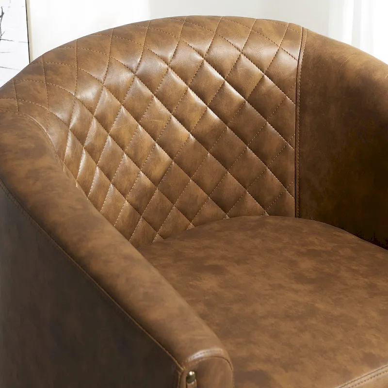 KINWELL 29 Wide Tufted PU Leather Swivel Barrel Chair (Set of 2)