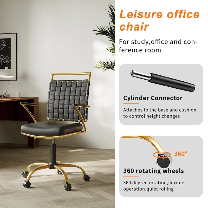 CAROCC Home Office Desk Chair Gold with Throw Pillow