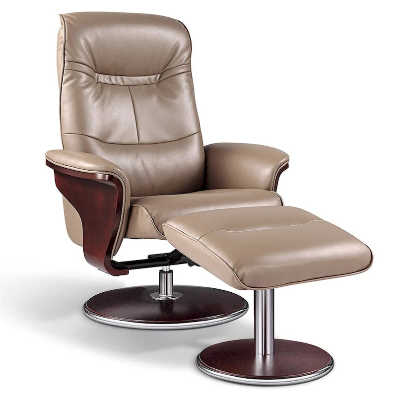 Artiva USA 'Milano' Modern Bend Wood Latte Leather Swivel Recliner with Ottoman set