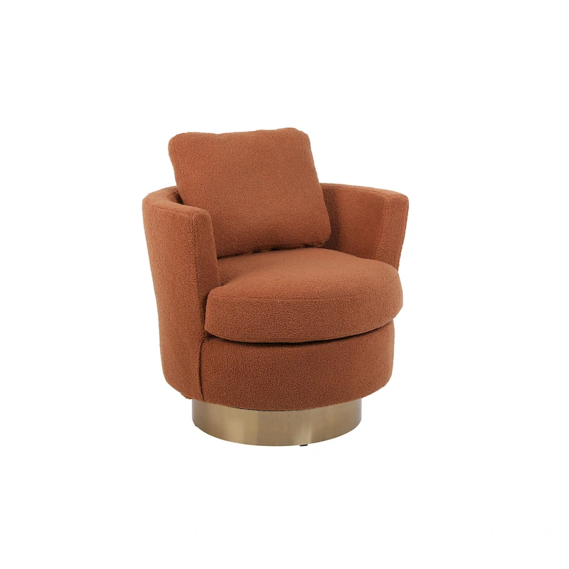 Brown Modern 29.6 Upholstered Swivel Barrel Chair with Gold Stainless Steel Base