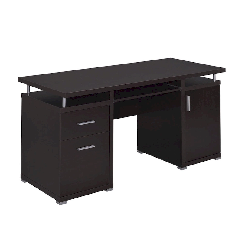 Luxurious Computer Desk with 2 Drawers and Cabinet, Brown