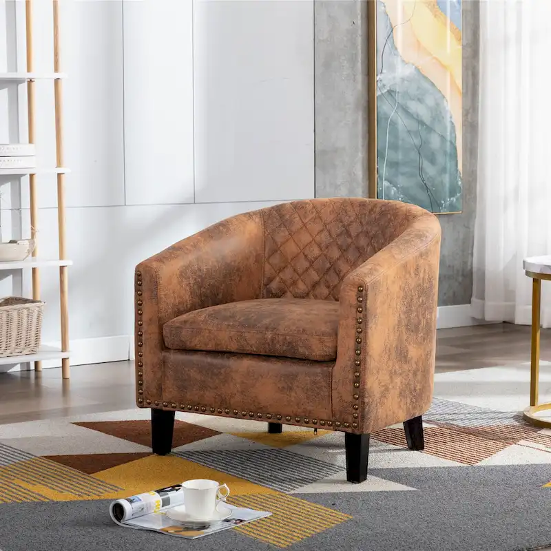 Barrel Accent Chair with Nailhead Trim and Solid Wood Legs