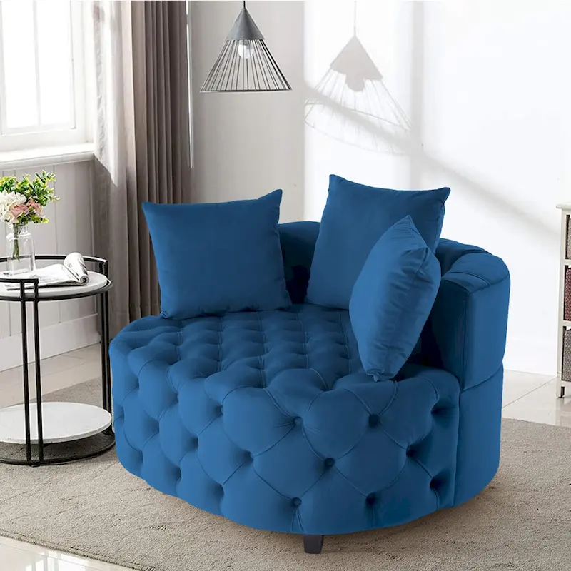 Velvet Modern Leisure Big Classical Barrel Chair with 2 Pillows