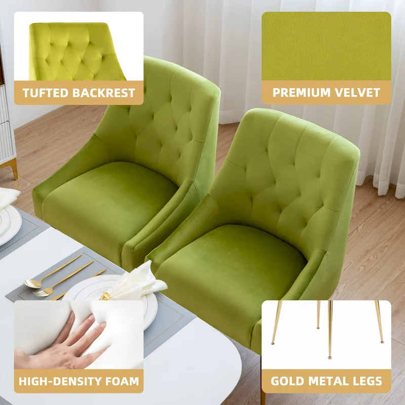 XINMICS Mid-Century Modern Velvet Dining Chair, Upholstered Parsons Chair, Set of 2