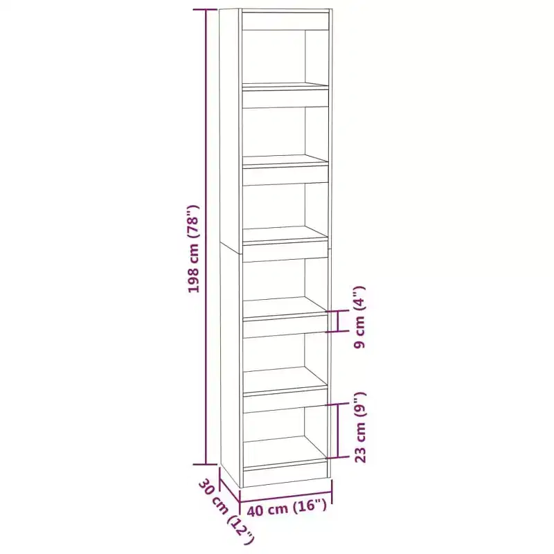 vidaXL Book Cabinet White Engineered Wood 15.7x11.8x77.9 in