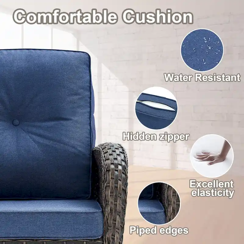 7 Piece Patio Glider Loveseat Sets with Swivel Chair - Brown