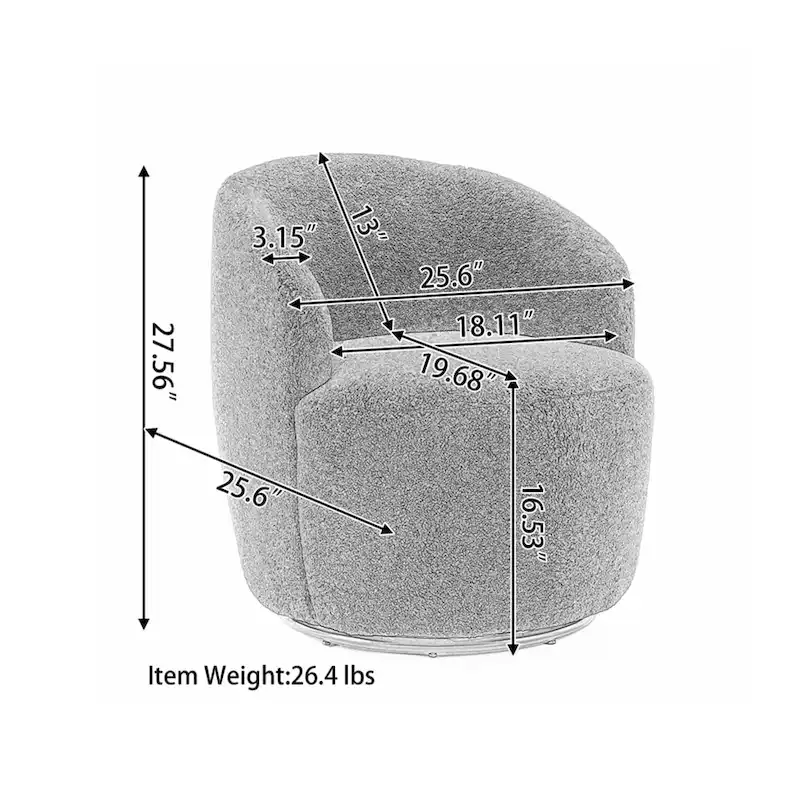 Velvet Fabric Swivel Accent Armchair Barrel Chair With Powder Coating Metal Ring