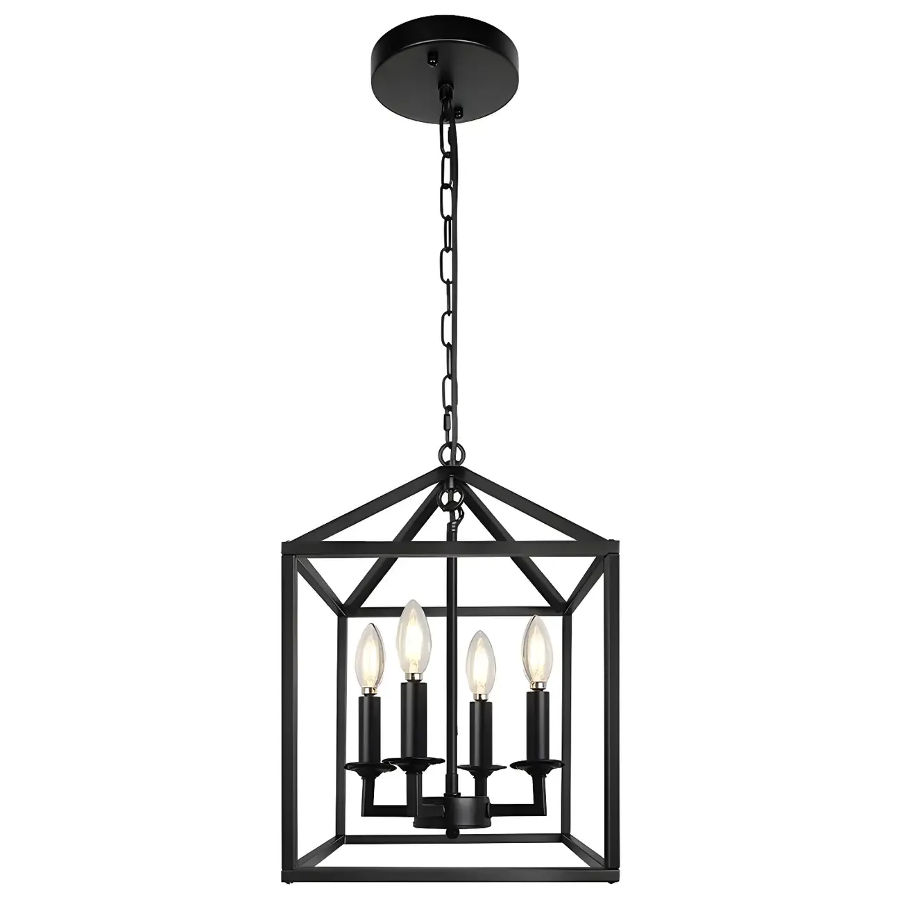 Industrial Black Metal Square Caged Kitchen Pendant Chandelier