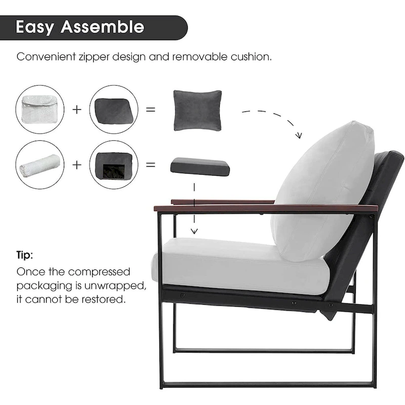 MCombo Modern Accent Chair with Upholstered Cushion, Faux Leather HQ304