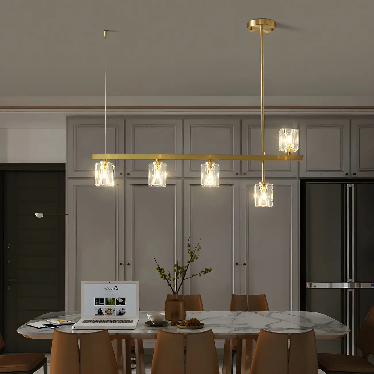 Geometric Gold Crystal Linear Island Pendant Light