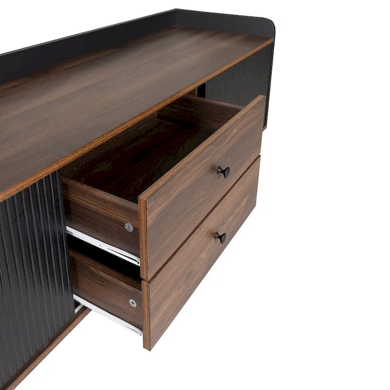 63 Inch Mid Century Modern TV Cabinet Dark Brown Black