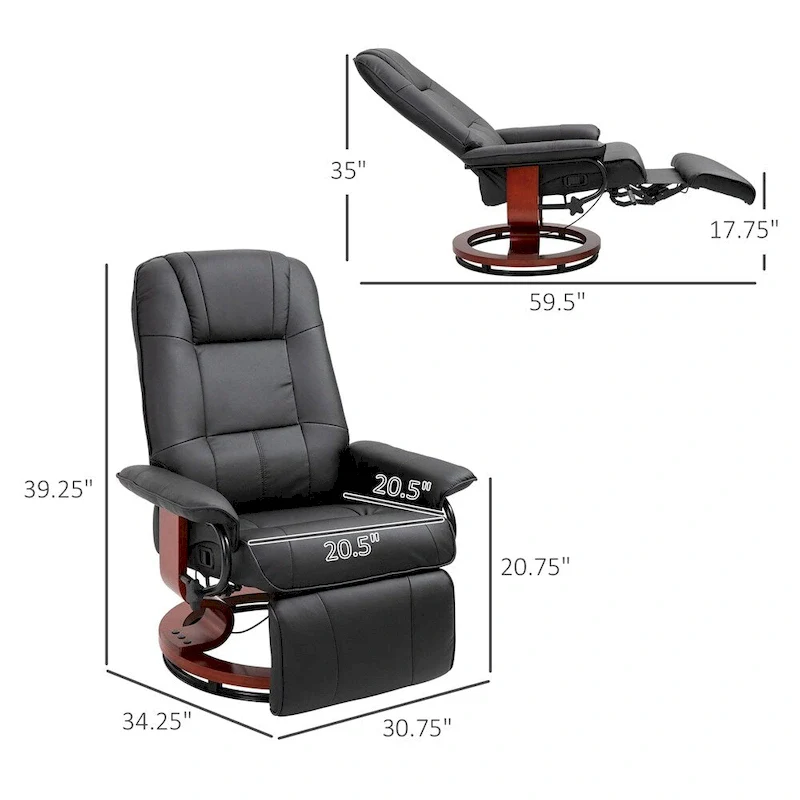 Leather Adjustable Swivel Lounge Chair with Footrest and Armrest