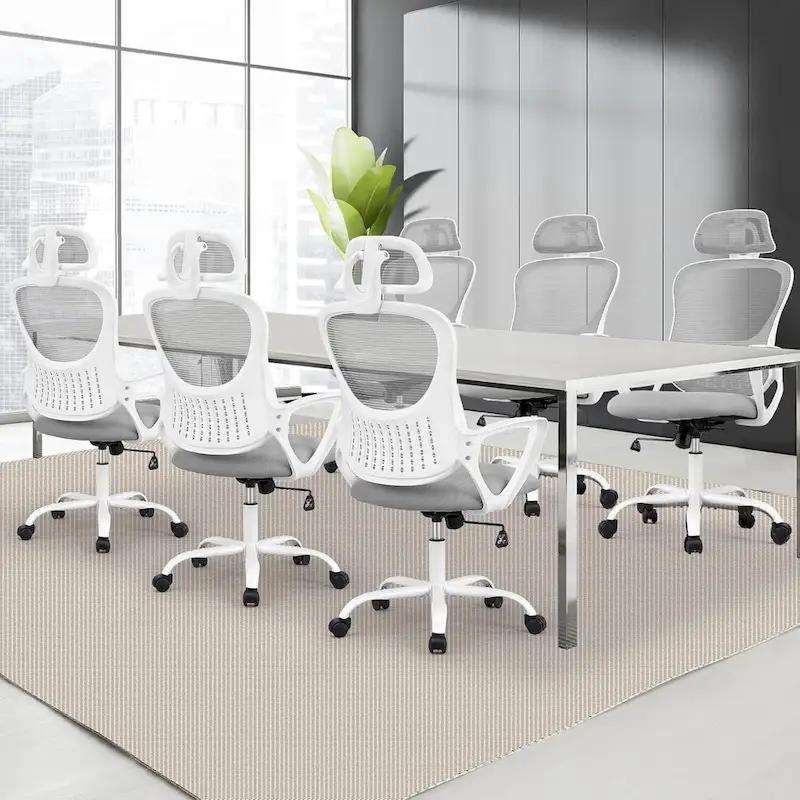 Ergonomic Office Chair, Comfy Computer Desk Chair Mesh High Back with Fixed Arms and Adjustable Headrest, Swivel RollingChair