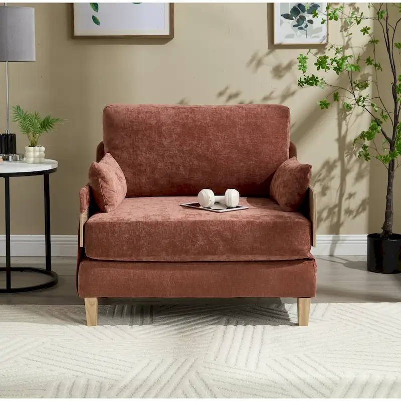 Chenille Upholstered 3-in-1 Convertible Sleeper Foldable Sofa Bed Recliner Chair with 3 Pillows