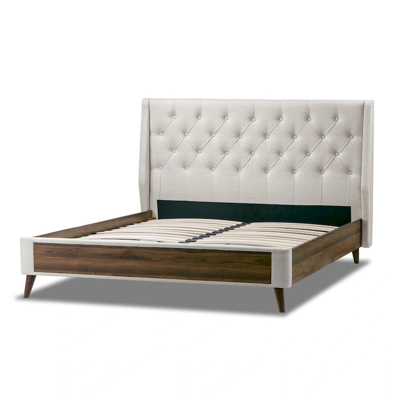 Arlo Button Tufted Beige Fabric Bed