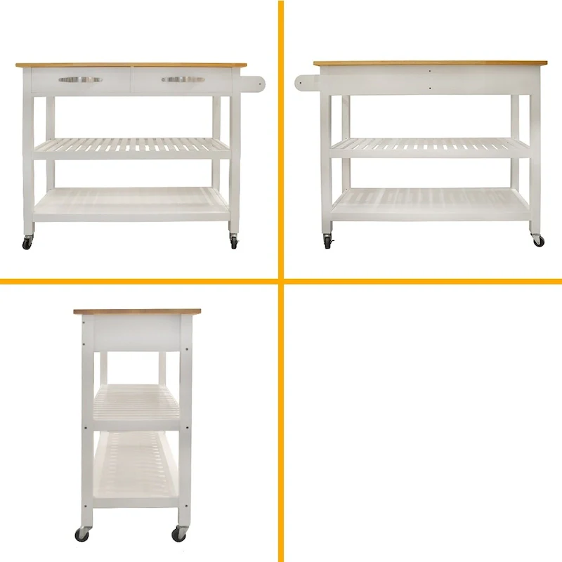 Simple Design Kitchen Island&Cart ,Double Display Shelves and 2 Drawer with Wood Top