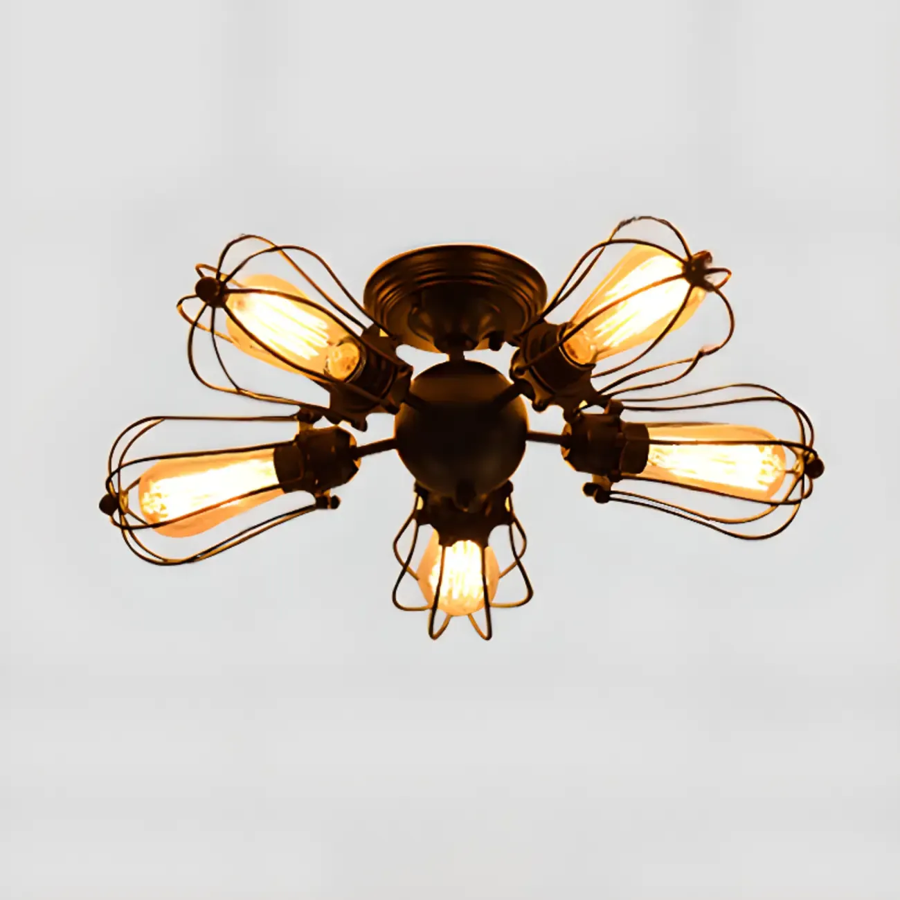 Industrial Black Metal Star Shape Semi Flush Ceiling Light