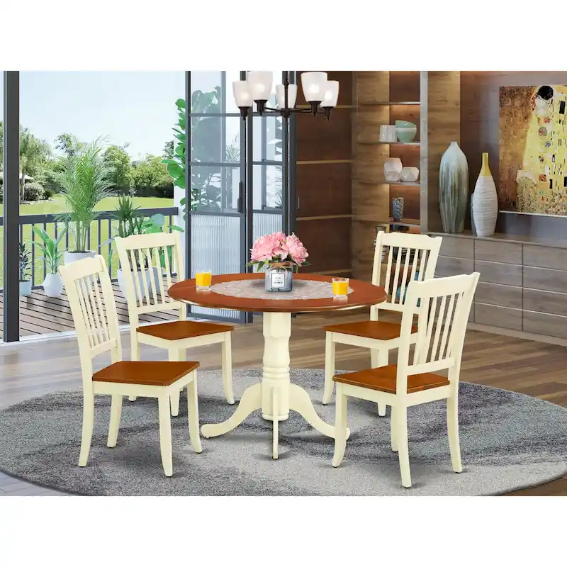 East West Furniture Dining Room Furniture Set- a Round Dining Table and Wood Seat Chairs, Buttermilk & Cherry (Pieces Options)
