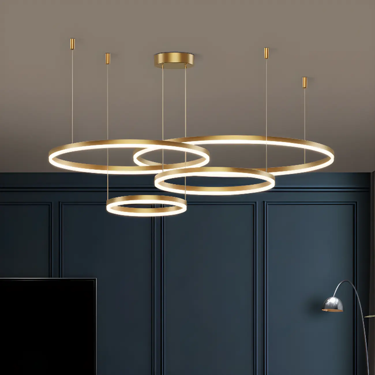 Modern Gold Multi-Circle Tiered Metal Ring LED Chandelier