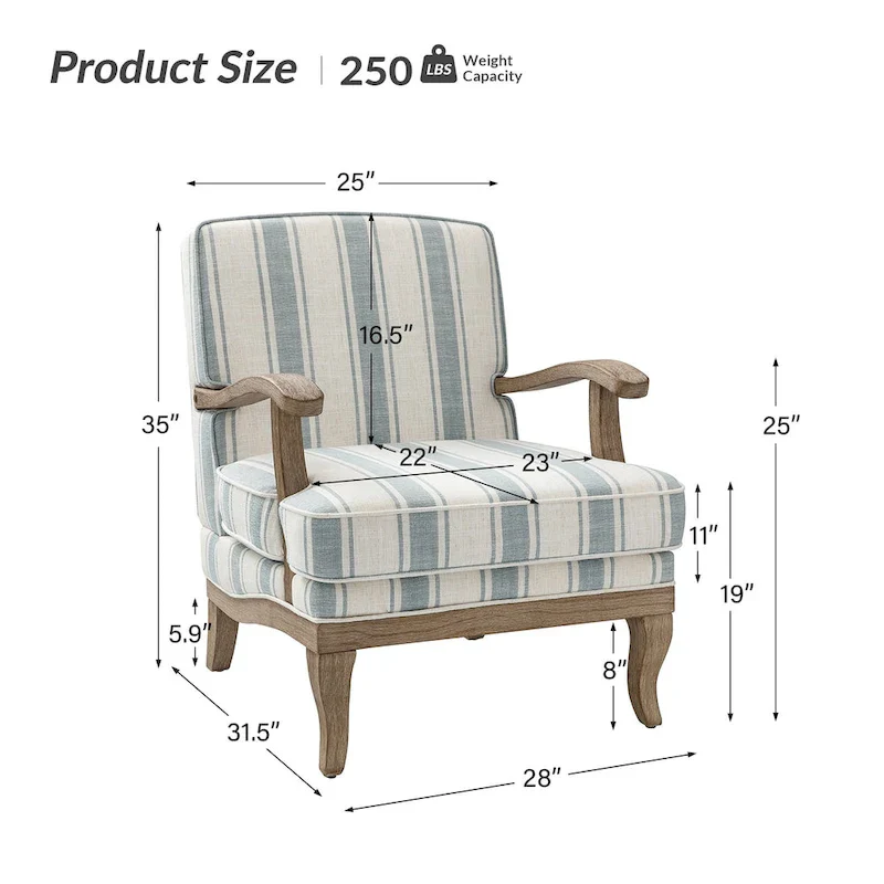 Rinaldo Farmhouse Polyester Armchair with Solid Wood Legs Set of 2 by HULALA HOME