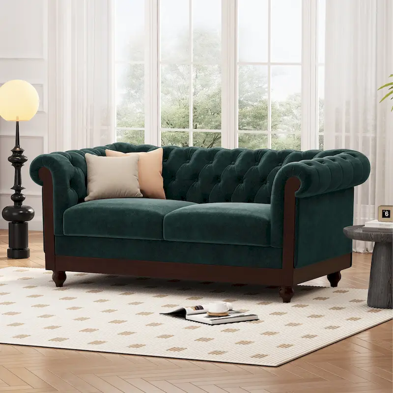 Eviva Chesterfield Velvet Loveseat Sofa by Christopher Knight Home