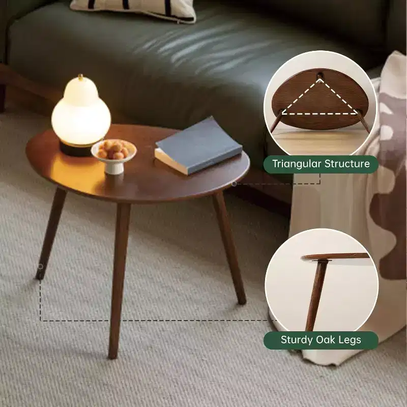 GDFStudio Beau Mid-Century Modern 25.59 W Solid Oak Wood Oval Coffee Table with Three Legs