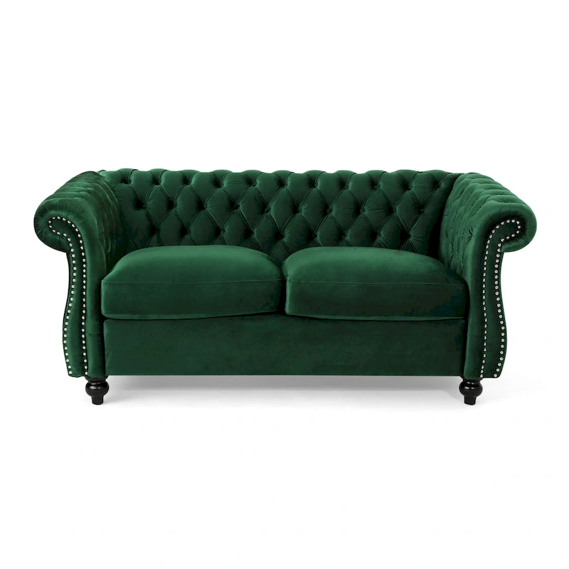 Somerville Upholstered Chesterfield Nailhead Loveseat by Christopher Knight Home