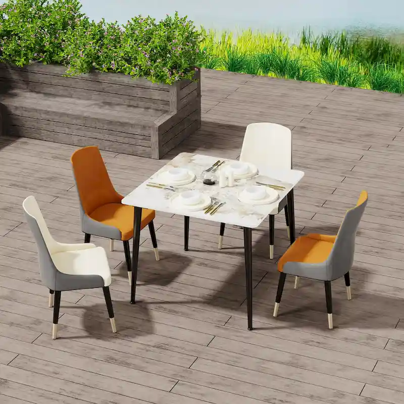 Modern Slate Kitchen Dining Table with Sintered Stone Top Metal Legs (Table Only) - 31.5x31.5x30 inch