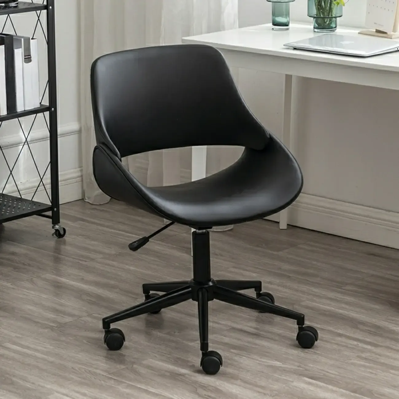 Open-Back Beige Office Chair with Casters
