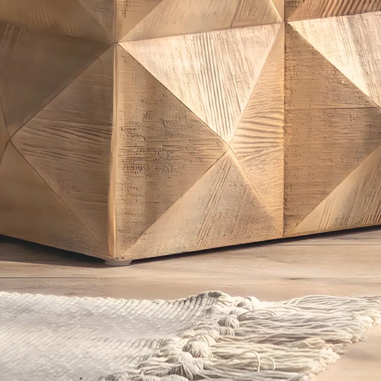 Elegant Geometric Wooden Block Accent Side Table