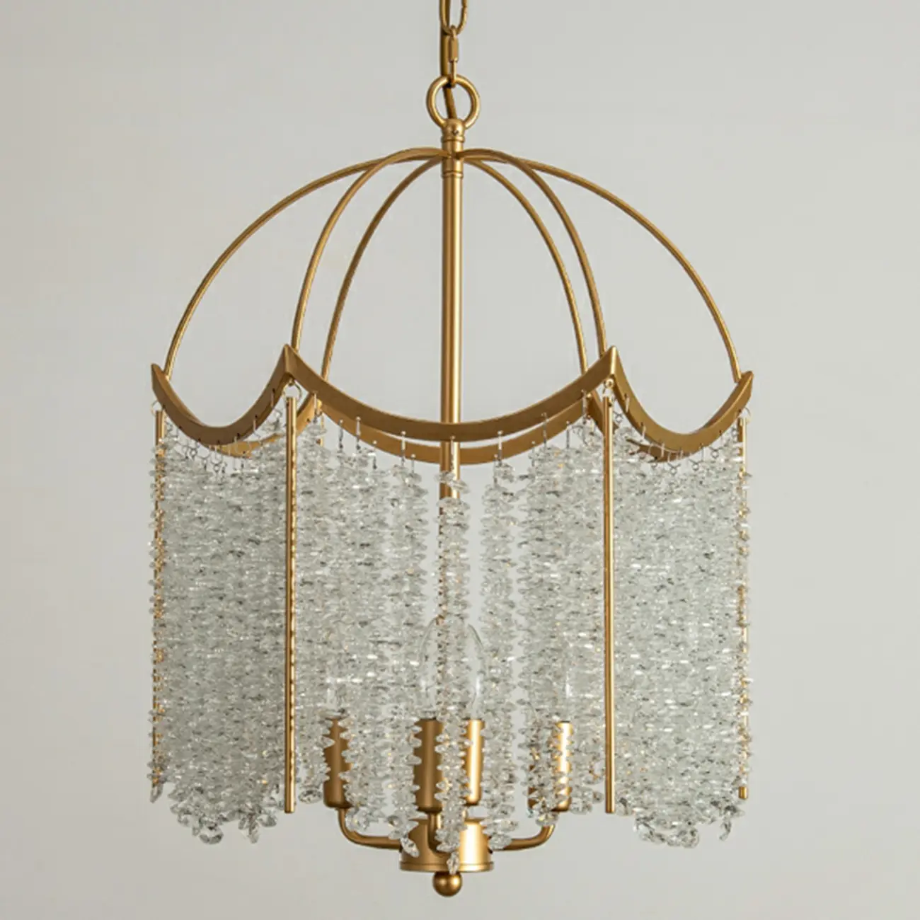 Chic Gold Caged Crystal Tassel Chandelier