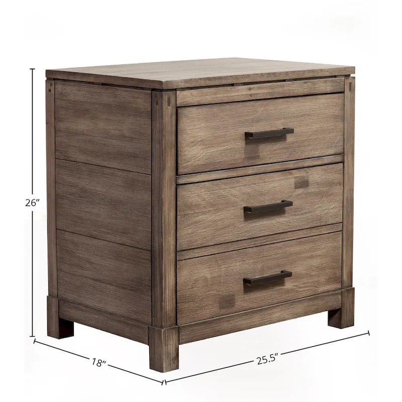 2-Drawer Nightstand – Grey / Brown, Weathered Wood, Modern Rustic