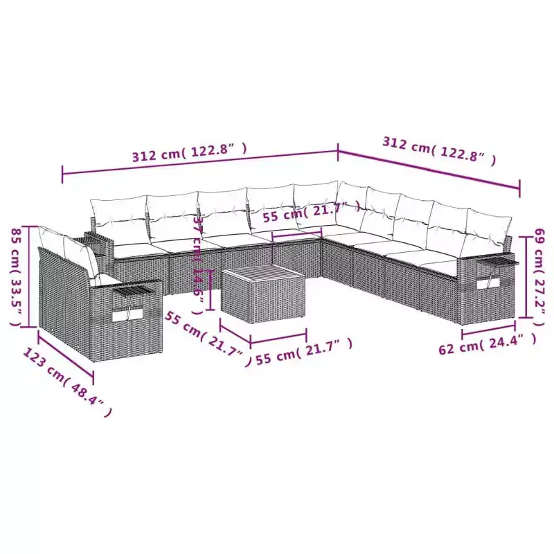 vidaXL Garden Sofa Set Black, Cream white