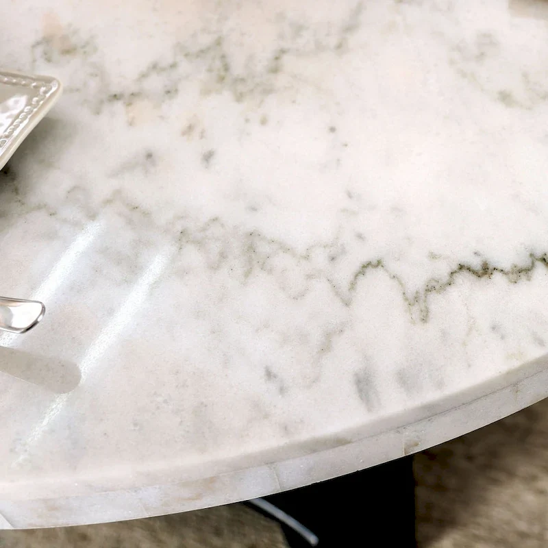 Brec Farmhouse Marble Top 5-Piece Round Dining Table Set with Tufted Chairs by