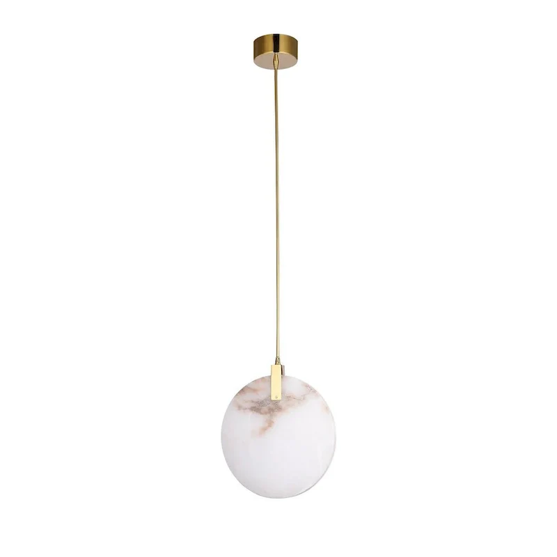 Gold LED Single Pendant Lighting with Marble Plaque