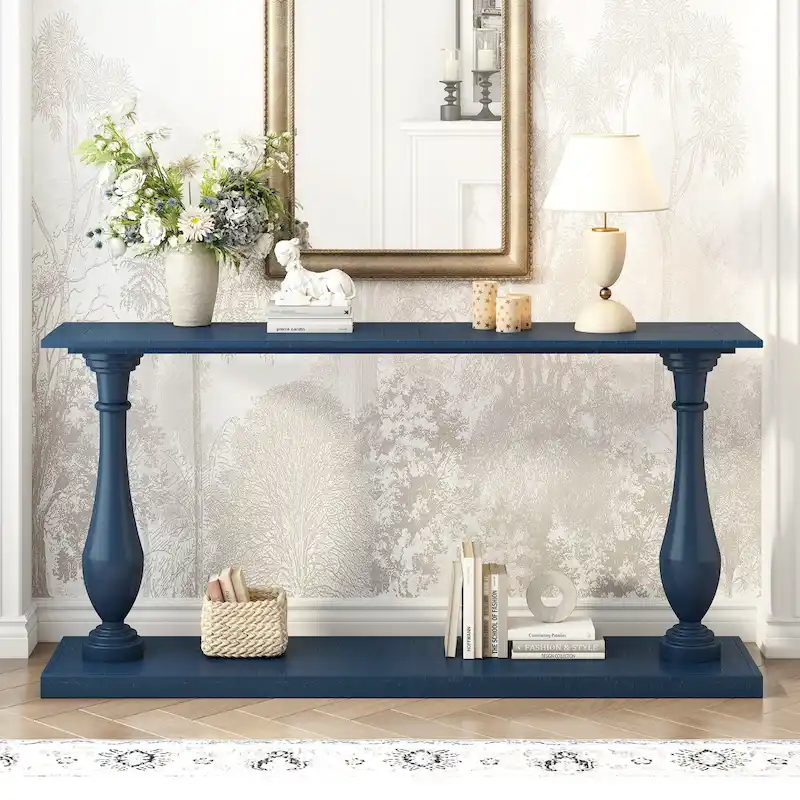 Vase-Leg Design Console Table Narrow Entryway Table Sofa Side Table with Bottom Shelf