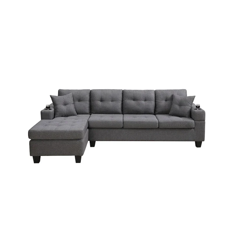 Sectional Sofa Living Room with L Shape Chaise Lounge and cup holder